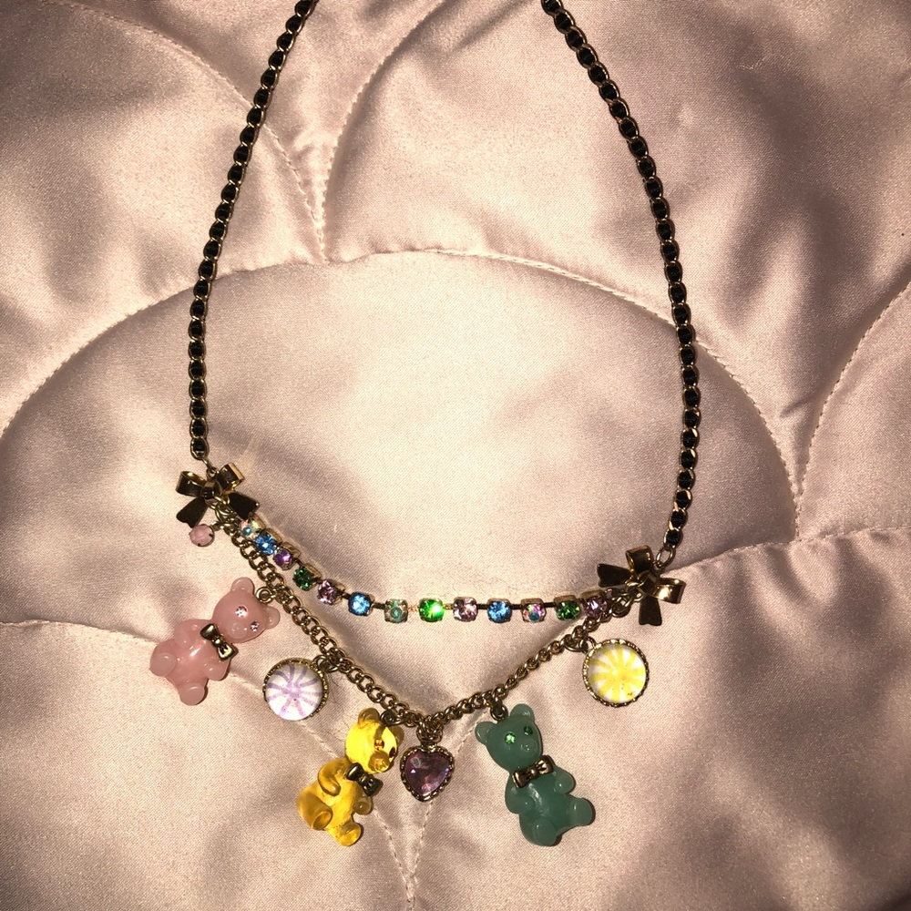 Betsey Johnson Multi-Color Gummy Bear Charm Necklace - Gold Chain